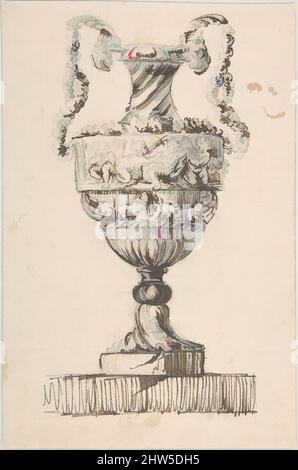 Kunst inspiriert von Design für eine Vase (recto); Skizze einer kleinen Vase (verso), ca. 1752, Stift und braune Tinte über Graphit (recto); Graphit (verso), 9 1/4 x 6 1/16 Zoll (23,5 x 15,4 cm), Jacques François Joseph Saly (Französisch, Valenciennes 1717–1776 Paris, Klassische Werke, die von Artotop mit einem Schuss Moderne modernisiert wurden. Formen, Farbe und Wert, auffällige visuelle Wirkung auf Kunst. Emotionen durch Freiheit von Kunstwerken auf zeitgemäße Weise. Eine zeitlose Botschaft, die eine wild kreative neue Richtung verfolgt. Künstler, die sich dem digitalen Medium zuwenden und die Artotop NFT erschaffen Stockfoto