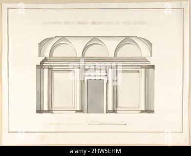 Kunst inspiriert von der Loggia-Abteilung in der Villa von Papst Julius III., 1710–27, Stift und braune Tinte, Pinsel und Grauwäsche, über der Herrschaft in Graphit, 12-1/4 x 15-7/8 Zoll (31,1 x 40,4 cm), Zeichnungen, Pietro Paolo Coccetti (Cocchetti) (Italienisch, dokumentiert Rom, 1710–1727, Klassische Werke, die von Artotop mit einem Schuss Moderne modernisiert wurden. Formen, Farbe und Wert, auffällige visuelle Wirkung auf Kunst. Emotionen durch Freiheit von Kunstwerken auf zeitgemäße Weise. Eine zeitlose Botschaft, die eine wild kreative neue Richtung verfolgt. Künstler, die sich dem digitalen Medium zuwenden und die Artotop NFT erschaffen Stockfoto