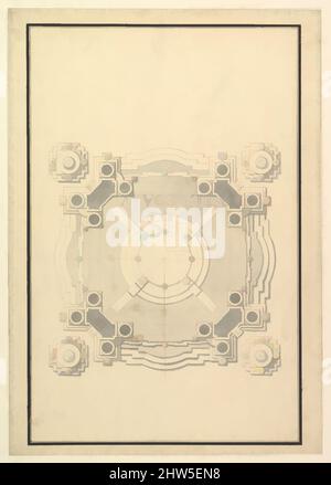 Kunst inspiriert von Ground Plan für eine Catafalque für Louis, Dauphin von Frankreich, d. 1711, ca. 1711, Stift, braune Tinte und graues Waschmittel, 20-5/8 x 14-1/2 Zoll (52,4 x 36,8 cm), Zeichnungen, Werkstatt von Giuseppe Galli Bibiena (Italienisch, Parma 1696–1756 Berlin, Klassische Werke, die von Artotop mit einem Schuss Moderne modernisiert wurden. Formen, Farbe und Wert, auffällige visuelle Wirkung auf Kunst. Emotionen durch Freiheit von Kunstwerken auf zeitgemäße Weise. Eine zeitlose Botschaft, die eine wild kreative neue Richtung verfolgt. Künstler, die sich dem digitalen Medium zuwenden und die Artotop NFT erschaffen Stockfoto