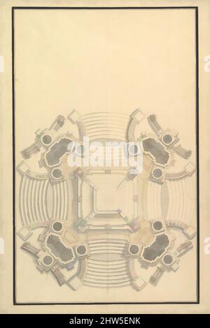 Kunst inspiriert von Ground Plan für eine Catafalque für den König von Sardinien, Vittorio Amedeo (D2), um 1732, Stift und braune Tinte, Pinsel und Grauwäsche, 20-1/2 x 13-3/4 Zoll (52,1 x 34,9 cm), Zeichnungen, Werkstatt von Giuseppe Galli Bibiena (Italienisch, Parma 1696–1756 Berlin, Klassische Werke, die von Artotop mit einem Schuss Moderne modernisiert wurden. Formen, Farbe und Wert, auffällige visuelle Wirkung auf Kunst. Emotionen durch Freiheit von Kunstwerken auf zeitgemäße Weise. Eine zeitlose Botschaft, die eine wild kreative neue Richtung verfolgt. Künstler, die sich dem digitalen Medium zuwenden und die Artotop NFT erschaffen Stockfoto