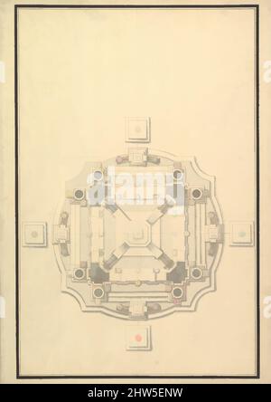 Art Inspired by Ground Plan for a Catafalque, 1696–1756, Stift und braune Tinte, Pinsel und Grauwäsche, 20-3/16 x 14-7/16 Zoll (51,3 x 36,7 cm), Zeichnungen, Werkstatt von Giuseppe Galli Bibiena (Italienisch, Parma 1696–1756 Berlin, Klassische Werke, die von Artotop mit einem Schuss Moderne modernisiert wurden. Formen, Farbe und Wert, auffällige visuelle Wirkung auf Kunst. Emotionen durch Freiheit von Kunstwerken auf zeitgemäße Weise. Eine zeitlose Botschaft, die eine wild kreative neue Richtung verfolgt. Künstler, die sich dem digitalen Medium zuwenden und die Artotop NFT erschaffen Stockfoto