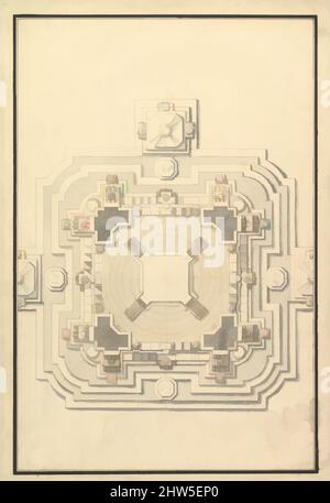 Kunst inspiriert von Grundplan für eine Catafalque für Leopold, Herzog von Lothringen (d. 1729), ca. 1729, Stift, braune Tinte und braune und graue Waschungen, 20-1/8 x 13-7/8 Zoll (51,1 x 35,2 cm), Zeichnungen, Werkstatt von Giuseppe Galli Bibiena (Italienisch, Parma 1696–1756 Berlin, Klassische Werke, die von Artotop mit einem Schuss Moderne modernisiert wurden. Formen, Farbe und Wert, auffällige visuelle Wirkung auf Kunst. Emotionen durch Freiheit von Kunstwerken auf zeitgemäße Weise. Eine zeitlose Botschaft, die eine wild kreative neue Richtung verfolgt. Künstler, die sich dem digitalen Medium zuwenden und die Artotop NFT erschaffen Stockfoto