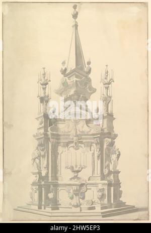 Kunst inspiriert von Elevation for a Catafalque surmounted by an Obelisk., 1696–1756, Stift, graue Tinte und Waschung, 23 x 15-1/2 Zoll (58,4 x 39,4 cm), Zeichnungen, Werkstatt von Giuseppe Galli Bibiena (Italienisch, Parma 1696–1756 Berlin, Klassische Werke, die von Artotop mit einem Schuss Moderne modernisiert wurden. Formen, Farbe und Wert, auffällige visuelle Wirkung auf Kunst. Emotionen durch Freiheit von Kunstwerken auf zeitgemäße Weise. Eine zeitlose Botschaft, die eine wild kreative neue Richtung verfolgt. Künstler, die sich dem digitalen Medium zuwenden und die Artotop NFT erschaffen Stockfoto