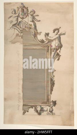 Kunst inspiriert von Design für Mirror Frame, ca. 1720–40, Stift und braune Tinte, Pinsel mit grauer und brauner Wäsche, über Spuren von Graphit oder schwarzer Kreide, Blatt: 13 3/4 x 8 Zoll (34,9 x 20,3 cm), Giovanni Battista Natali III (Italienisch, Pontremoli, Toskana 1698–1765 Neapel), Dieses schöne Design, Classic Works modernisiert von Artotop mit einem Schuss Moderne. Formen, Farbe und Wert, auffällige visuelle Wirkung auf Kunst. Emotionen durch Freiheit von Kunstwerken auf zeitgemäße Weise. Eine zeitlose Botschaft, die eine wild kreative neue Richtung verfolgt. Künstler, die sich dem digitalen Medium zuwenden und die Artotop NFT erschaffen Stockfoto