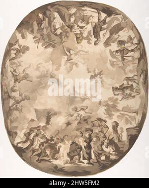 Art Inspired by Design for an Oval ceiling with Four New Testament Scenes, 1711–65, Pen, Brown ink and wash, drawings, Bartolommeo Tarsia (italienisch, 1711?–1765 St. Petersburg, Klassische Werke, die von Artotop mit einem Schuss Moderne modernisiert wurden. Formen, Farbe und Wert, auffällige visuelle Wirkung auf Kunst. Emotionen durch Freiheit von Kunstwerken auf zeitgemäße Weise. Eine zeitlose Botschaft, die eine wild kreative neue Richtung verfolgt. Künstler, die sich dem digitalen Medium zuwenden und die Artotop NFT erschaffen Stockfoto