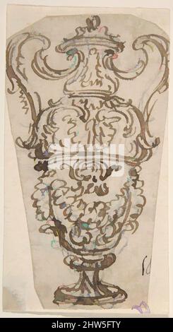 Art Inspired by Outline of the Design for a two-handled Vase, 1652–1725, Pen and Brown ink over traces of black Chalk; geklebt auf sekundäre Papierstütze, Blatt: 4 5/16 x 2 3/8 Zoll (10,9 x 6 cm), Giovanni Battista Foggini (Italienisch, Florenz 1652–1725 Florenz, Klassische Werke, die von Artotop mit einem Schuss Moderne modernisiert wurden. Formen, Farbe und Wert, auffällige visuelle Wirkung auf Kunst. Emotionen durch Freiheit von Kunstwerken auf zeitgemäße Weise. Eine zeitlose Botschaft, die eine wild kreative neue Richtung verfolgt. Künstler, die sich dem digitalen Medium zuwenden und die Artotop NFT erschaffen Stockfoto