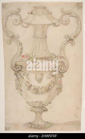 Art Inspired by Design for a Vase with Griffen, decorated with a Festoon, 1652–1725, Pen and Brown ink, brush and Brown wash, over traces of graphite, Sheet: 13 1/16 x 8 5/16 in. (33,2 x 21,1 cm), Giovanni Battista Foggini (Italienisch, Florenz 1652–1725 Florenz, Klassische Werke, die von Artotop mit einem Schuss Moderne modernisiert wurden. Formen, Farbe und Wert, auffällige visuelle Wirkung auf Kunst. Emotionen durch Freiheit von Kunstwerken auf zeitgemäße Weise. Eine zeitlose Botschaft, die eine wild kreative neue Richtung verfolgt. Künstler, die sich dem digitalen Medium zuwenden und die Artotop NFT erschaffen Stockfoto