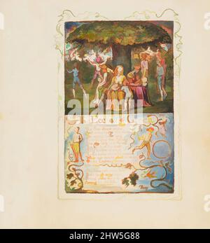 Kunst inspiriert von Songs of Innocence und of Experience: The Ecchoing Green, ca. 1825, Relief-Radierung in orange-brauner Tinte gedruckt und handfarbig mit Aquarell und Gold, Blatt: 6 3/16 x 5 9/16 Zoll (15,7 x 14,1 cm), Drucke, William Blake (British, London 1757–1827 London, Klassische Werke, die von Artotop mit einem Schuss Moderne modernisiert wurden. Formen, Farbe und Wert, auffällige visuelle Wirkung auf Kunst. Emotionen durch Freiheit von Kunstwerken auf zeitgemäße Weise. Eine zeitlose Botschaft, die eine wild kreative neue Richtung verfolgt. Künstler, die sich dem digitalen Medium zuwenden und die Artotop NFT erschaffen Stockfoto