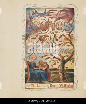 Kunst inspiriert von Songs of Innocence: Titelseite, ca. 1825, Relief-Radierung in orange-brauner Tinte gedruckt und handfarbig mit Aquarell und Gold, Blatt: 6 3/16 x 5 9/16 Zoll (15,7 x 14,1 cm), Drucke, William Blake (British, London 1757–1827 London, Klassische Werke, die von Artotop mit einem Schuss Moderne modernisiert wurden. Formen, Farbe und Wert, auffällige visuelle Wirkung auf Kunst. Emotionen durch Freiheit von Kunstwerken auf zeitgemäße Weise. Eine zeitlose Botschaft, die eine wild kreative neue Richtung verfolgt. Künstler, die sich dem digitalen Medium zuwenden und die Artotop NFT erschaffen Stockfoto