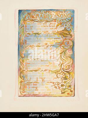 Kunst inspiriert von Songs of Innocence und of Experience: A Cradle Song, ca. 1825, Relief-Radierung in orange-brauner Tinte gedruckt und handfarbig mit Aquarell und Gold, Blatt: 6 3/16 x 5 9/16 Zoll (15,7 x 14,1 cm), Drucke, William Blake (British, London 1757–1827 London, Klassische Werke, die von Artotop mit einem Schuss Moderne modernisiert wurden. Formen, Farbe und Wert, auffällige visuelle Wirkung auf Kunst. Emotionen durch Freiheit von Kunstwerken auf zeitgemäße Weise. Eine zeitlose Botschaft, die eine wild kreative neue Richtung verfolgt. Künstler, die sich dem digitalen Medium zuwenden und die Artotop NFT erschaffen Stockfoto