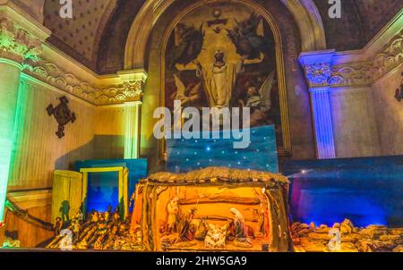 Weihnachtskrippe Geburt Maria-Joseph-Jesuskind-Basilika Kathedrale Notre-Dame Kirche Nimes Gard Frankreich Stockfoto