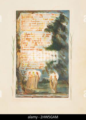 Kunst inspiriert von Songs of Innocence und of Experience: Nacht (zweite Platte): Wenn Wölfe und tygers nach Beute heulen, ca. 1825, Relief-Radierung in orange-brauner Tinte gedruckt und handfarbig mit Aquarell und Gold, Blatt: 6 3/16 x 5 9/16 Zoll (15,7 x 14,1 cm), Drucke, William Blake (britisch, Klassische Werke, die von Artotop mit einem Schuss Modernität modernisiert wurden. Formen, Farbe und Wert, auffällige visuelle Wirkung auf Kunst. Emotionen durch Freiheit von Kunstwerken auf zeitgemäße Weise. Eine zeitlose Botschaft, die eine wild kreative neue Richtung verfolgt. Künstler, die sich dem digitalen Medium zuwenden und die Artotop NFT erschaffen Stockfoto