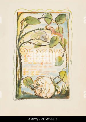 Kunst inspiriert von Songs of Innocence und of Experience: The Sick Rose, ca. 1825, Relief-Radierung in orange-brauner Tinte gedruckt und handfarbig mit Aquarell und Gold, Blatt: 6 3/16 x 5 9/16 Zoll (15,7 x 14,1 cm), Drucke, William Blake (British, London 1757–1827 London, Klassische Werke, die von Artotop mit einem Schuss Moderne modernisiert wurden. Formen, Farbe und Wert, auffällige visuelle Wirkung auf Kunst. Emotionen durch Freiheit von Kunstwerken auf zeitgemäße Weise. Eine zeitlose Botschaft, die eine wild kreative neue Richtung verfolgt. Künstler, die sich dem digitalen Medium zuwenden und die Artotop NFT erschaffen Stockfoto