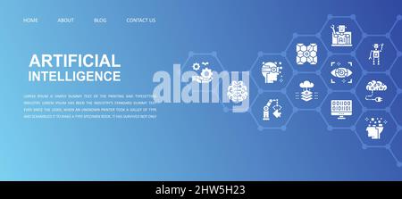 Vorlage für die Landing Page für künstliche Intelligenz. Robotik, Chatbot, Datenbank, Big Data Vektorgrafik mobiler Websites Stock Vektor