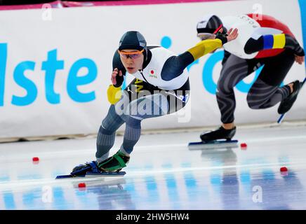 Wataru Morishige (JPN) tritt bei 500m Frauen während der ISU-Eisschnelllauf-WM Sprint und Allround am 3. März 2022 im Vikingskipet in Hamar, Norwegen, an Foto von SCS/Soenar Chamid/AFLO (HOLLAND OUT) Stockfoto
