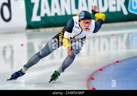 Wataru Morishige (JPN) tritt bei 500m Frauen während der ISU-Eisschnelllauf-WM Sprint und Allround am 3. März 2022 im Vikingskipet in Hamar, Norwegen, an Foto von SCS/Soenar Chamid/AFLO (HOLLAND OUT) Stockfoto