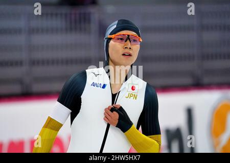Wataru Morishige (JPN) tritt bei 500m Frauen während der ISU-Eisschnelllauf-WM Sprint und Allround am 3. März 2022 im Vikingskipet in Hamar, Norwegen, an Foto von SCS/Soenar Chamid/AFLO (HOLLAND OUT) Stockfoto