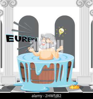 Archimedes in Badewanne Cartoon mit dem Wort Eureka Illustration Stock Vektor