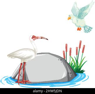 Zwei Vögel fliegen über Felsen Illustration Stock Vektor