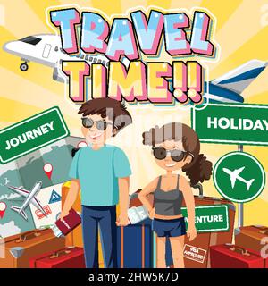 Reiseszeit-Poster mit Illustration für Reisende Paare Stock Vektor