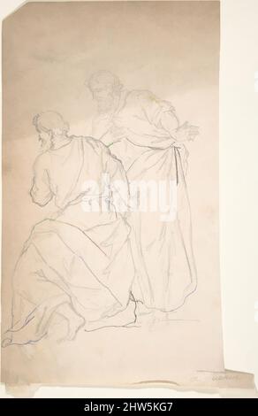 Art Inspired by Sketch of Two Male Figures in Classical Costume, 18. Century, Graphit, Pen und schwarze Tinte, 7 1/2 x 4 5/16 Zoll (19 x 10,9 cm), Zeichnungen, Anonym, Französisch, 18. Jahrhundert, Klassische Werke, die von Artotop mit einem Hauch von Moderne modernisiert wurden. Formen, Farbe und Wert, auffällige visuelle Wirkung auf Kunst. Emotionen durch Freiheit von Kunstwerken auf zeitgemäße Weise. Eine zeitlose Botschaft, die eine wild kreative neue Richtung verfolgt. Künstler, die sich dem digitalen Medium zuwenden und die Artotop NFT erschaffen Stockfoto