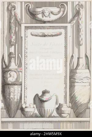 Kunst inspiriert von Suite de Vases Composée dans le Goût de l'Antique..., 1760, Radierung, 9 x 6 3/4 x 1/4 Zoll (22,9 x 17,2 x 0,7 cm), Bücher, Klassisches Werk von Artotop mit einem Schuss Moderne modernisiert. Formen, Farbe und Wert, auffällige visuelle Wirkung auf Kunst. Emotionen durch Freiheit von Kunstwerken auf zeitgemäße Weise. Eine zeitlose Botschaft, die eine wild kreative neue Richtung verfolgt. Künstler, die sich dem digitalen Medium zuwenden und die Artotop NFT erschaffen Stockfoto