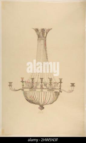 Art Inspired by Design for a Chandelier, 19. Century, Stift und braune Tinte, Blatt: 16 5/16 x 10 1/4 Zoll (41,5 x 26,1 cm), Zeichnungen, Anonym, Französisch, 19. Jahrhundert, Klassische Werke, die von Artotop mit einem Hauch von Moderne modernisiert wurden. Formen, Farbe und Wert, auffällige visuelle Wirkung auf Kunst. Emotionen durch Freiheit von Kunstwerken auf zeitgemäße Weise. Eine zeitlose Botschaft, die eine wild kreative neue Richtung verfolgt. Künstler, die sich dem digitalen Medium zuwenden und die Artotop NFT erschaffen Stockfoto