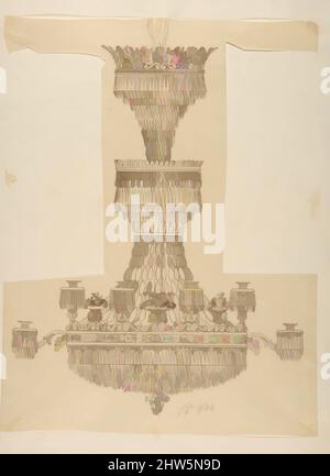 Art Inspired by Design for a Chandelier, 19. Century, Stift und braune Tinte, Blatt: 13 3/4 x 10 1/2 Zoll (35 x 26,7 cm), Zeichnungen, Anonym, Französisch, 19. Jahrhundert, Klassische Werke, die von Artotop mit einem Hauch von Moderne modernisiert wurden. Formen, Farbe und Wert, auffällige visuelle Wirkung auf Kunst. Emotionen durch Freiheit von Kunstwerken auf zeitgemäße Weise. Eine zeitlose Botschaft, die eine wild kreative neue Richtung verfolgt. Künstler, die sich dem digitalen Medium zuwenden und die Artotop NFT erschaffen Stockfoto