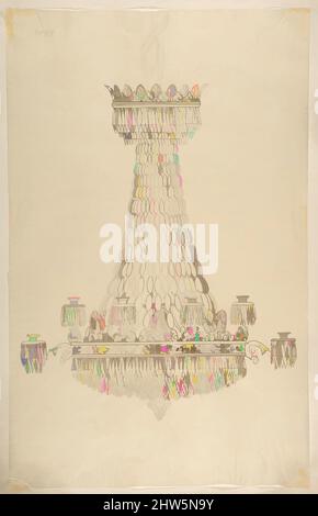 Art Inspired by Design for a Chandelier, 19. Century, Stift und braune Tinte, Blatt: 16 1/8 x 10 1/16 Zoll (41 x 25,5 cm), Zeichnungen, Anonym, Französisch, 19. Jahrhundert, Klassische Werke, die von Artotop mit einem Hauch von Moderne modernisiert wurden. Formen, Farbe und Wert, auffällige visuelle Wirkung auf Kunst. Emotionen durch Freiheit von Kunstwerken auf zeitgemäße Weise. Eine zeitlose Botschaft, die eine wild kreative neue Richtung verfolgt. Künstler, die sich dem digitalen Medium zuwenden und die Artotop NFT erschaffen Stockfoto