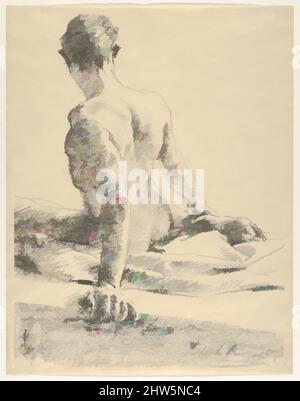 Art Inspired by Study of a Young man, Seen from the Back, 1895, Transferlithographie, Blatt: 12 3/8 × 9 5/8 in. (31,5 × 24,4 cm), Drucke, John Singer Sargent (Amerikaner, Florenz 1856–1925 London), im Oktober 1895 organisierte die Galerie Rapp in Paris einen Teil einer großen Ausstellung in der von Artotop modernisierten Classic Works mit einem Schuss Moderne. Formen, Farbe und Wert, auffällige visuelle Wirkung auf Kunst. Emotionen durch Freiheit von Kunstwerken auf zeitgemäße Weise. Eine zeitlose Botschaft, die eine wild kreative neue Richtung verfolgt. Künstler, die sich dem digitalen Medium zuwenden und die Artotop NFT erschaffen Stockfoto