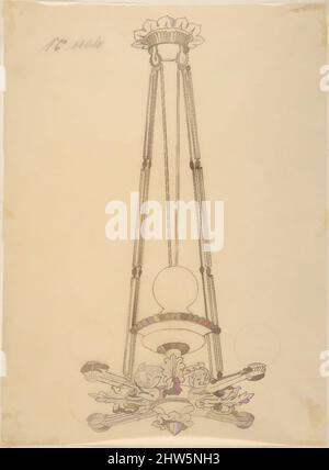 Art Inspired by Design for a Chandelier, 19. Century, Stift und braune Tinte, Blatt: 6 7/8 x 9 3/4 Zoll (17,5 x 24,8 cm), Zeichnungen, Anonym, Französisch, 19. Jahrhundert, Klassische Werke, die von Artotop mit einem Hauch von Moderne modernisiert wurden. Formen, Farbe und Wert, auffällige visuelle Wirkung auf Kunst. Emotionen durch Freiheit von Kunstwerken auf zeitgemäße Weise. Eine zeitlose Botschaft, die eine wild kreative neue Richtung verfolgt. Künstler, die sich dem digitalen Medium zuwenden und die Artotop NFT erschaffen Stockfoto