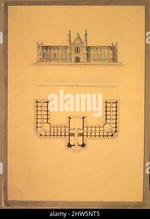 Kunst inspiriert von Design für die University of Michigan (Höhe und Plan), ca. 1838–39, Tinte, Aquarell und Graphit, Zeichnungen, Alexander Jackson Davis (amerikanisch, New York 1803–1892 West Orange, New Jersey, Klassische Werke, die von Artotop mit einem Schuss Moderne modernisiert wurden. Formen, Farbe und Wert, auffällige visuelle Wirkung auf Kunst. Emotionen durch Freiheit von Kunstwerken auf zeitgemäße Weise. Eine zeitlose Botschaft, die eine wild kreative neue Richtung verfolgt. Künstler, die sich dem digitalen Medium zuwenden und die Artotop NFT erschaffen Stockfoto