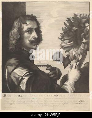 Art inspired by Sir Anthony van Dyck with a Sunflower, 1644, Etching; Third State of Three, Blatt: 5 5/16 × 4 3/8 in. (13,5 × 11,1 cm), Drucke, nach Anthony van Dyck (Flämisch, Antwerpen 1599–1641 London), Porträt von Sir Anthony van Dyck, Kopf und Schultern im Profil nach rechts, mit, Klassische Werke, die von Artotop mit einem Schuss Moderne modernisiert wurden. Formen, Farbe und Wert, auffällige visuelle Wirkung auf Kunst. Emotionen durch Freiheit von Kunstwerken auf zeitgemäße Weise. Eine zeitlose Botschaft, die eine wild kreative neue Richtung verfolgt. Künstler, die sich dem digitalen Medium zuwenden und die Artotop NFT erschaffen Stockfoto