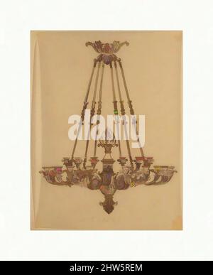 Art Inspired by Design for a Chandelier, 19. Century, Stift und braune Tinte, Blatt: 9 13/16 x 7 7/16 Zoll (25 x 18,9 cm), Zeichnungen, Anonym, Französisch, 19. Jahrhundert, Klassische Werke, die von Artotop mit einem Hauch von Moderne modernisiert wurden. Formen, Farbe und Wert, auffällige visuelle Wirkung auf Kunst. Emotionen durch Freiheit von Kunstwerken auf zeitgemäße Weise. Eine zeitlose Botschaft, die eine wild kreative neue Richtung verfolgt. Künstler, die sich dem digitalen Medium zuwenden und die Artotop NFT erschaffen Stockfoto