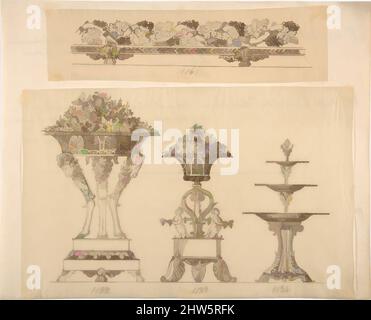 Kunst inspiriert von Designs für einen dekorativen Frieze, zwei Pflanzgefäße und einen Server, 19. Century, Stift und braune Tinte, A: 2 3/16 x 8 11/16 Zoll (5,6 x 22 cm), Zeichnungen, Anonym, Französisch, 19. Jahrhundert, Klassische Werke, die von Artotop mit einem Hauch von Moderne modernisiert wurden. Formen, Farbe und Wert, auffällige visuelle Wirkung auf Kunst. Emotionen durch Freiheit von Kunstwerken auf zeitgemäße Weise. Eine zeitlose Botschaft, die eine wild kreative neue Richtung verfolgt. Künstler, die sich dem digitalen Medium zuwenden und die Artotop NFT erschaffen Stockfoto