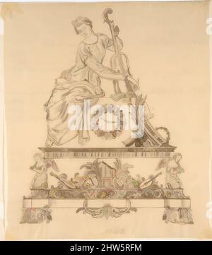 Art Inspired by Design for a Mantle Clock, 19. Century, Stift und braune Tinte, Bild: 10 3/8 x 9 1/16 Zoll (26,3 x 23 cm), Zeichnungen, Anonym, Französisch, 19. Jahrhundert, Klassische Werke, die von Artotop mit einem Hauch von Moderne modernisiert wurden. Formen, Farbe und Wert, auffällige visuelle Wirkung auf Kunst. Emotionen durch Freiheit von Kunstwerken auf zeitgemäße Weise. Eine zeitlose Botschaft, die eine wild kreative neue Richtung verfolgt. Künstler, die sich dem digitalen Medium zuwenden und die Artotop NFT erschaffen Stockfoto