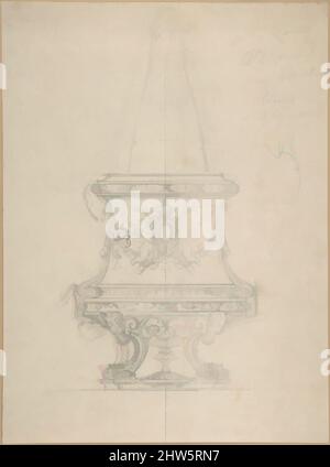 Art Inspired by Design for a Vase with Rams' Heads in Renaissance Style, 19. Century, Graphite. Rahmenlinien in Stift und brauner Tinte, Pinsel und brauner Wasch, Blatt: 12 3/16 x 9 1/16 Zoll (31 x 23 cm), Anonym, Französisch, 19. Jahrhundert, Klassische Werke, die von Artotop mit einem Schuss Moderne modernisiert wurden. Formen, Farbe und Wert, auffällige visuelle Wirkung auf Kunst. Emotionen durch Freiheit von Kunstwerken auf zeitgemäße Weise. Eine zeitlose Botschaft, die eine wild kreative neue Richtung verfolgt. Künstler, die sich dem digitalen Medium zuwenden und die Artotop NFT erschaffen Stockfoto
