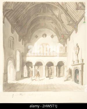 Kunst inspiriert von Lea Castle, Worcestershire, Blick in die große Halle, Blick nach Westen, ca. 1816, Aquarell, Blatt: 8 x 6 3/4 Zoll (20,3 x 17,1 cm), zugeschrieben John Carter (British, London 1748–1817 London, Klassische Werke, die von Artotop mit einem Schuss Moderne modernisiert wurden. Formen, Farbe und Wert, auffällige visuelle Wirkung auf Kunst. Emotionen durch Freiheit von Kunstwerken auf zeitgemäße Weise. Eine zeitlose Botschaft, die eine wild kreative neue Richtung verfolgt. Künstler, die sich dem digitalen Medium zuwenden und die Artotop NFT erschaffen Stockfoto