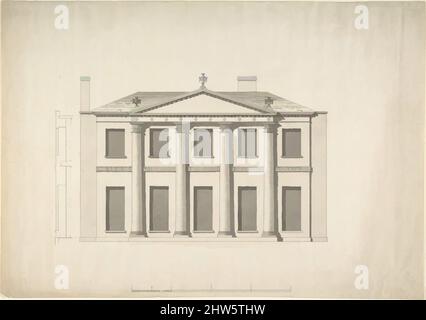 Art Inspired by Design for a Building Facade of Two Stories and Five Bays, with a pediment and an Adamesque Portico, Elevation and Wall Plan, 18. Century, Pen and Ink and Wash, Sheet: 9 1/2 x 13 1/2 in. (24,1 x 34,3 cm), Anonymous, British, 18. Century, Klassische Werke, die von Artotop mit einem Schuss Moderne modernisiert wurden. Formen, Farbe und Wert, auffällige visuelle Wirkung auf Kunst. Emotionen durch Freiheit von Kunstwerken auf zeitgemäße Weise. Eine zeitlose Botschaft, die eine wild kreative neue Richtung verfolgt. Künstler, die sich dem digitalen Medium zuwenden und die Artotop NFT erschaffen Stockfoto