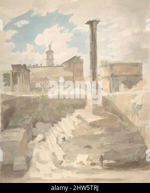 Kunst inspiriert von View of the Roman Forum, ungegraben, 1840, Aquarell über Graphit, Blatt: 13 1/4 x 11 Zoll (33,7 x 27,9 cm), Zeichnungen, Sir Charles Barry zugeschrieben (British, London 1795–1860 London, Klassische Werke, die von Artotop mit einem Schuss Moderne modernisiert wurden. Formen, Farbe und Wert, auffällige visuelle Wirkung auf Kunst. Emotionen durch Freiheit von Kunstwerken auf zeitgemäße Weise. Eine zeitlose Botschaft, die eine wild kreative neue Richtung verfolgt. Künstler, die sich dem digitalen Medium zuwenden und die Artotop NFT erschaffen Stockfoto