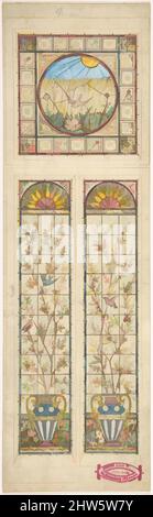 Art Inspired by Design for a Buntglasfenster, 1866–92, Aquarell, Stift und braune Tinte über Graphit, Blatt: 13 3/16 x 4 Zoll (33,5 x 10,2 cm), Alexander Gibbs (britisch, aktiv 1866–1882, Klassische Werke, die von Artotop mit einem Schuss Modernität modernisiert wurden. Formen, Farbe und Wert, auffällige visuelle Wirkung auf Kunst. Emotionen durch Freiheit von Kunstwerken auf zeitgemäße Weise. Eine zeitlose Botschaft, die eine wild kreative neue Richtung verfolgt. Künstler, die sich dem digitalen Medium zuwenden und die Artotop NFT erschaffen Stockfoto