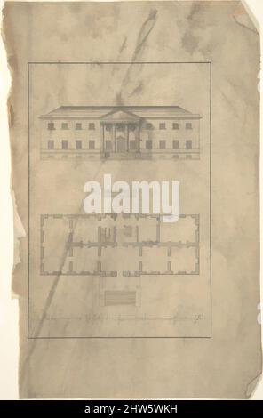 Kunst inspiriert von Plan and Elevation of Country House, Anfang bis Mitte des 18.. Jahrhunderts, Stift und schwarze Tinte, Grauwäsche, Blatt: 8 5/8 x 5 3/8 Zoll (21,9 x 13,7 cm), After Robert Morris (Brite, Twickenham, Surrey ca. 1701–1754 London, Classic Works modernisiert von Artotop mit einem Schuss Moderne. Formen, Farbe und Wert, auffällige visuelle Wirkung auf Kunst. Emotionen durch Freiheit von Kunstwerken auf zeitgemäße Weise. Eine zeitlose Botschaft, die eine wild kreative neue Richtung verfolgt. Künstler, die sich dem digitalen Medium zuwenden und die Artotop NFT erschaffen Stockfoto