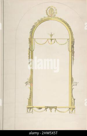 Art Inspired by Design for a Pier-Glass with bogened Head and Palmette Terminations, 1743–96, Pen and Wash, Sheet: 36 x 25 in. (91,4 x 63,5 cm), Sir William Chambers (britisch (geboren Schweden), Göteborg 1723–1796 London, Klassische Werke, die von Artotop mit einem Schuss Moderne modernisiert wurden. Formen, Farbe und Wert, auffällige visuelle Wirkung auf Kunst. Emotionen durch Freiheit von Kunstwerken auf zeitgemäße Weise. Eine zeitlose Botschaft, die eine wild kreative neue Richtung verfolgt. Künstler, die sich dem digitalen Medium zuwenden und die Artotop NFT erschaffen Stockfoto