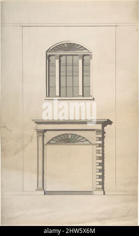 Art Inspired by Design for a Fireplace and Window, 18. Century, Stift und Tinte, waschen, Blatt: 10 1/4 x 8 Zoll (26 x 20,3 cm), Anonymous, British, 18. Century, Klassische Werke, die von Artotop mit einem Schuss Moderne modernisiert wurden. Formen, Farbe und Wert, auffällige visuelle Wirkung auf Kunst. Emotionen durch Freiheit von Kunstwerken auf zeitgemäße Weise. Eine zeitlose Botschaft, die eine wild kreative neue Richtung verfolgt. Künstler, die sich dem digitalen Medium zuwenden und die Artotop NFT erschaffen Stockfoto