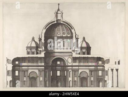 Kunst inspiriert von Speculum Romanae Magnificentiae: Längsschnitt mit Innenansicht des Petersdoms nach Michelangelo (erschienen 1569), 1551, 1558–61, Radierung mit Gravur, Blatt: 13 1/4 x 18 3/4 Zoll (33,7 x 47,6 cm), Drucke, Etienne DuPérac (Französisch, Ca, Klassische Werke, die von Artotop mit einem Schuss Modernität modernisiert wurden. Formen, Farbe und Wert, auffällige visuelle Wirkung auf Kunst. Emotionen durch Freiheit von Kunstwerken auf zeitgemäße Weise. Eine zeitlose Botschaft, die eine wild kreative neue Richtung verfolgt. Künstler, die sich dem digitalen Medium zuwenden und die Artotop NFT erschaffen Stockfoto