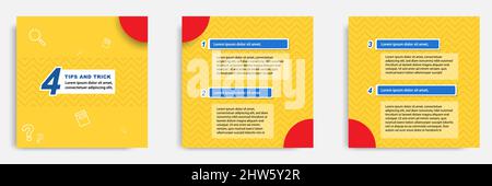 Social-Media-Tutorial, Tipps, Trick, Wussten Sie, Post Banner Layout-Vorlage mit gelbem Hintergrund und abstrakte und nahtlose Muster-Element. V Stock Vektor