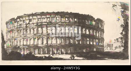 Kunst inspiriert von Tafel 12: Flavian Amphitheater, das Kolosseum genannt. 1. Konstantinbogen. 2. Palatin. (Anfiteatro Flavio detto il Colosseo in Roma. 1. Arco di Costantino. 2. Monte Palatino.), ca. 1748, Ätzen, Platte: 5 1/4 × 10 13/16 Zoll (13,4 × 27,4 cm), Drucke, Giovanni, Klassisches Werk, das von Artotop mit einem Schuss Moderne modernisiert wurde. Formen, Farbe und Wert, auffällige visuelle Wirkung auf Kunst. Emotionen durch Freiheit von Kunstwerken auf zeitgemäße Weise. Eine zeitlose Botschaft, die eine wild kreative neue Richtung verfolgt. Künstler, die sich dem digitalen Medium zuwenden und die Artotop NFT erschaffen Stockfoto