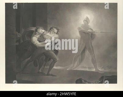 Kunst inspiriert von Hamlet, Horatio, Marcellus und dem Geist (Shakespeare, Hamlet, Akt 1, Szene 4), September 29, 1796, Stichelstich; veröffentlichter Zustand, Bild: 17 in. × 23 7/16 Zoll (43,2 × 59,5 cm), Drucke, After Henry Fuseli (Schweizer, Zürich 1741–1825 London), fasziniert von den von Artotop modernisierten, klassischen Werken mit einem Schuss Moderne. Formen, Farbe und Wert, auffällige visuelle Wirkung auf Kunst. Emotionen durch Freiheit von Kunstwerken auf zeitgemäße Weise. Eine zeitlose Botschaft, die eine wild kreative neue Richtung verfolgt. Künstler, die sich dem digitalen Medium zuwenden und die Artotop NFT erschaffen Stockfoto