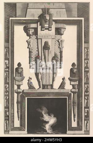 Kunst inspiriert von Chimneypiece im ägyptischen Stil: Mumie übereinander auf einem großen Karyatid über dem Sturz (Ch. à l'égyptiennne surmontée d'une grande cariatide contre laquelle s'applique une momentie), aus diversen Maniere d'adornare i cammini ed ogni altra parte degli edifizi...(, Klassische Werke, die von Artotop mit einem Schuss Moderne modernisiert wurden. Formen, Farbe und Wert, auffällige visuelle Wirkung auf Kunst. Emotionen durch Freiheit von Kunstwerken auf zeitgemäße Weise. Eine zeitlose Botschaft, die eine wild kreative neue Richtung verfolgt. Künstler, die sich dem digitalen Medium zuwenden und die Artotop NFT erschaffen Stockfoto