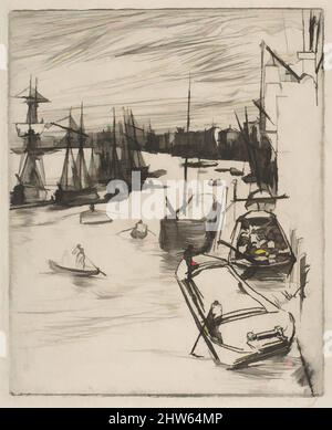 Art Inspired by Little Wapping (The Little Rotherhithe), 1861, Etching; Third State of Four (Glasgow); gedruckt in schwarzer Tinte auf schwerem, cremefarbenem, webtem Papier, Platte: 4 7/8 x 4 Zoll (12,4 x 10,2 cm), Drucke, James McNeill Whistler (Amerikaner, Lowell, Massachusetts 1834–1903 London, Klassisches Werk, das von Artotop mit einem Schuss Moderne modernisiert wurde. Formen, Farbe und Wert, auffällige visuelle Wirkung auf Kunst. Emotionen durch Freiheit von Kunstwerken auf zeitgemäße Weise. Eine zeitlose Botschaft, die eine wild kreative neue Richtung verfolgt. Künstler, die sich dem digitalen Medium zuwenden und die Artotop NFT erschaffen Stockfoto